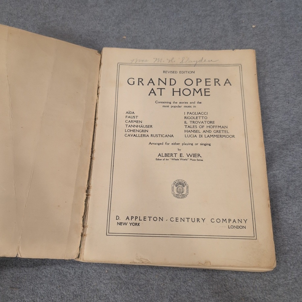 Grand Opera At Home Albert E Wier Sheet Music Stories 1927 D Appleton Century Co - Picture 2 of 6